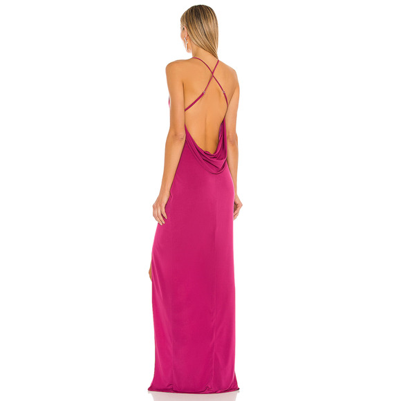 Revolve Katie May Dress So Juicy Hi-Lo Pink Peacock Ruched Crepe Size Large - Picture 3 of 12